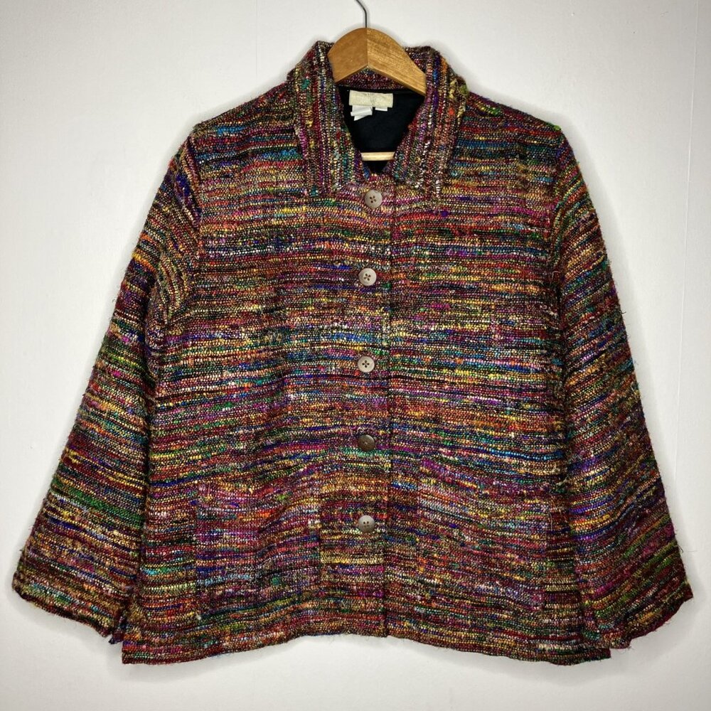 The Territory Ahead Women’s Large Coat Blazer Tapestry Silk Boho Artsy Lagenlook - Picture 1 of 10